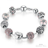 Woman bracelet rose flower CHARMS silver heart love pendants