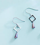 MloveAcc 925 Silver Geometric Square Charm Earrings Crystal Drop Earrings