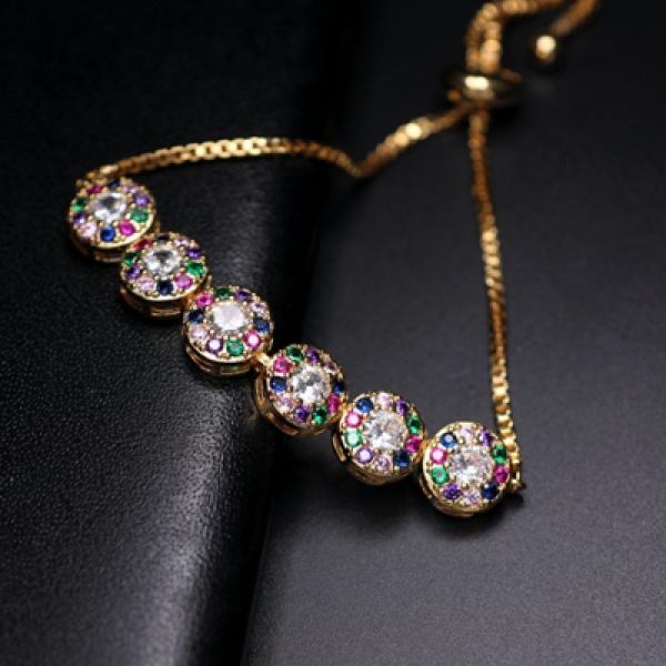 Rainbow Bracelet Full Pave Colorful Cubic Zircon Adjustable Charm Chain Bracelet