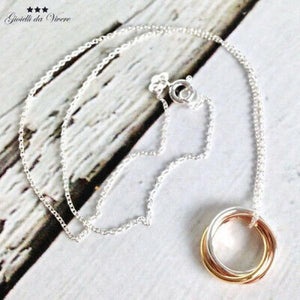 3-Ring Pink Silver Necklace - Stainless Steel Chain