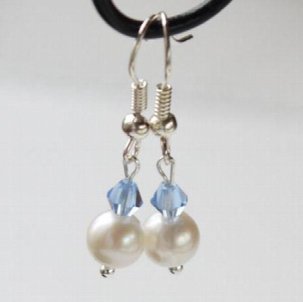 Crystal Bead Freshwater Pearl S925 Silver Dangle Earrings