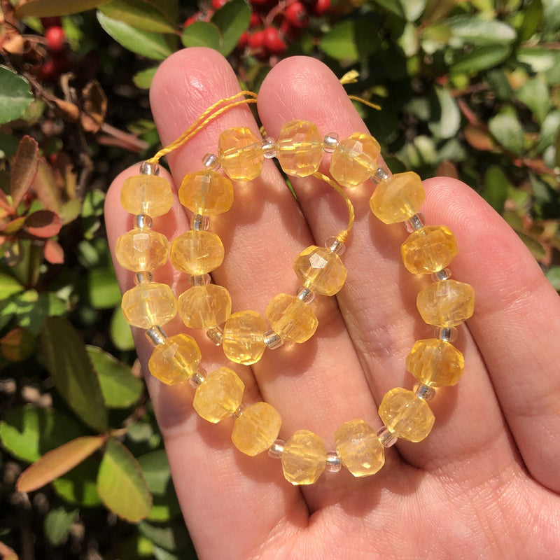 Faceted Citrine Gem Beads Column Shape Natural Yellow Crystal Loose Beads 7.5'