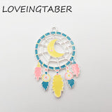 10pcs Full Enamel Moon Dream Catcher Pendant For Kids Necklace Making