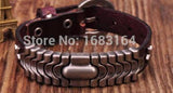 Brown Leather Bracelet Wristband wavy Studs Cuff Unisex&Men's