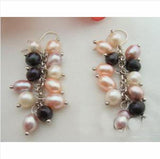 Purple Pink Real Pearls Dangle Earrings S925 Sterling Silver Hook