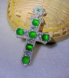 925 Silver Green Jade Cross Pendant with Chalcedony Crystal