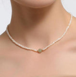 AA Pearl & Green Jade Choker Necklace - Wedding/Birthday Gift