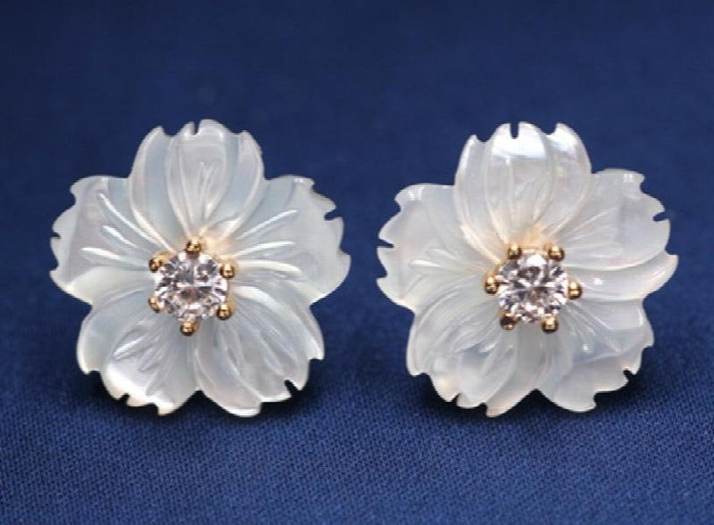 Freshwater Pearl Small Flower Stud Earrings with Colorful Crystal Stone