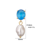 HECHENG Colorful Stone Earrings with Pearl, Asymmetry Jewelry