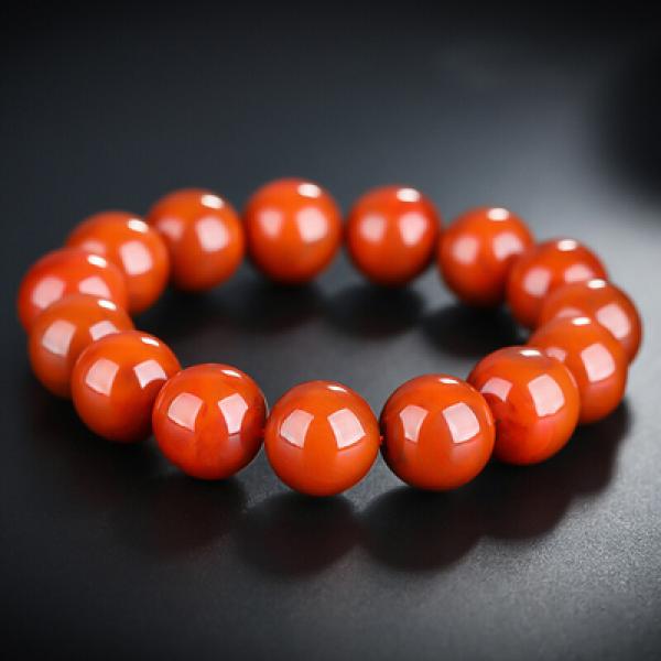 Zheru Agate Chalcedony Red Bead Bracelet Men Women Jewelry