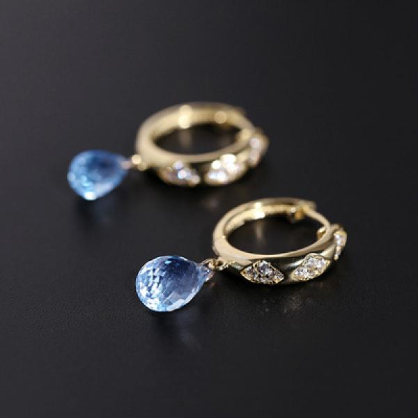 S925 Silver Oval Crystal Pendant Earrings