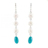 8mm Pearl & Turquoise Drop Earrings S925 Silver Hook Lady Gift