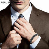 Men Leather Bracelet Stainless Steel Magnetic Clasp Punk Jewelry