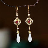 Hetian Magnolia Flower Diamond Earrings Retro Silver Jewelry