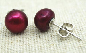11mm Claret Freshwater Pearl Earring S925 Silver