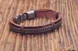 Brown Leather Hemp Braided Surfer Wristband Mens Bracelet