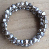 Natural Freshwater Pearl Bracelet 6-7mm Silver Gray 4-row Charming Women Gift