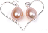 Pink Freshwater Pearl Dangle Earrings 925 Sterling Silver Hooks