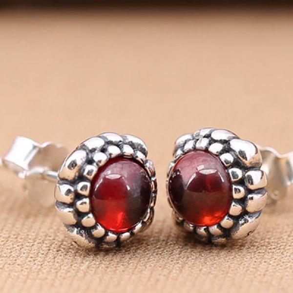 925 Silver January Garnet Stud Earrings