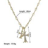 Sifisrri Zircon Double Cross Necklace Alloy Link Chain Choker Jewelry