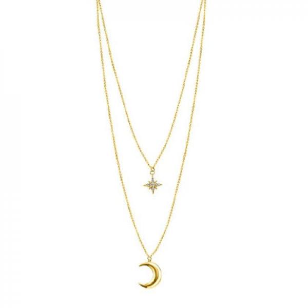 925 Silver Star Moon Pendant Necklace for Women