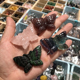 Natural Stone Crystal Butterfly Necklace Pendant Carved Animal Gem Figurine