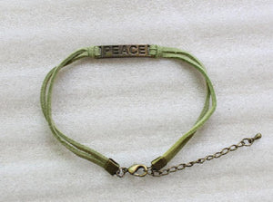 24PCS Bronze Peace Link Green Velvet Bracelets #23534