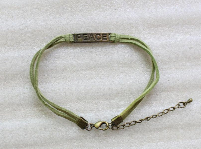 24PCS Bronze Peace Link Green Velvet Bracelets #23534