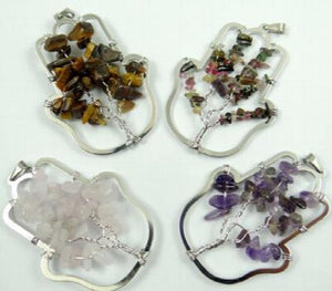 Tiger Eye Quartz Crystal Wisdom Tree Pendant Necklace