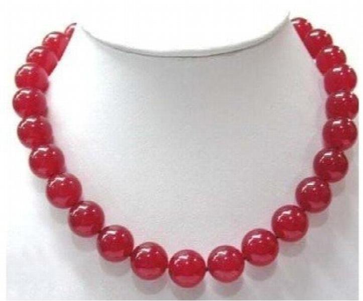 10mm Chinese Red Jade Bead Pendant Necklace