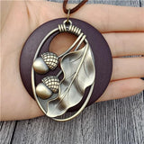 Wooden Leaves Vintage Necklace Long Sweater Chain National Artistic Charm