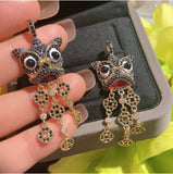 S925 Silver Pixiu Earrings Colored Zircon Tassel Long Earrings