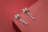 925 Silver CZ Bowknot & Straight Bar Threader Earrings