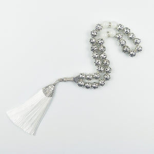 10mm Silver Plated Prayer Beads with Red Tassel for Wedding