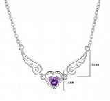 925 Silver Women Necklace Angel Wing Pendant Purple Zircon Chain Jewelry