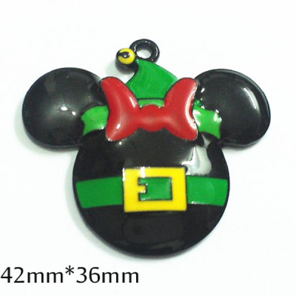 Plated Enamel Christmas Minnie Pendants w/ Dots & Green Bow - 10pcs/lot