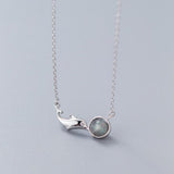 925 Silver Dolphin Moonstone Pendant Necklace for Women