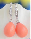 Pink Coral Teardrop Shell Pearl Earrings