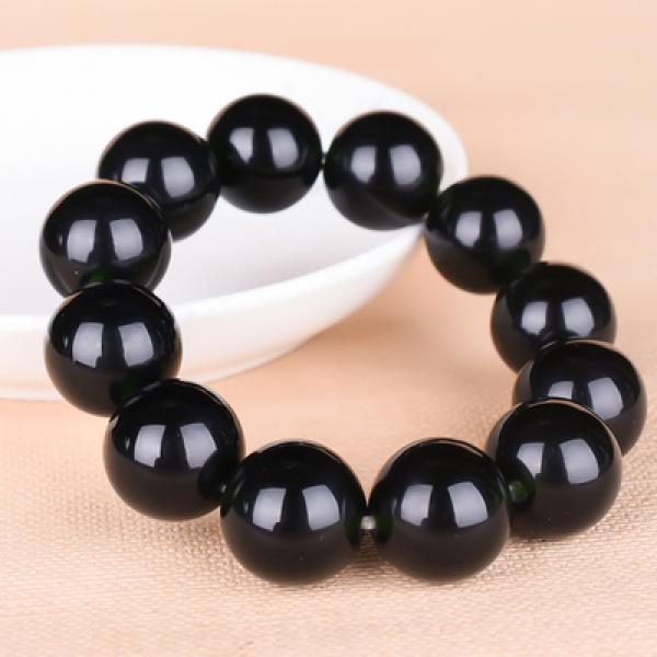 Natural Hetian Jade Dark Round Bead Bracelet Men's and Women's Jewelry