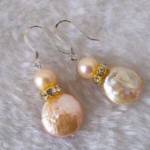 Pink Coin Freshwater Pearl Earrings 7-14mm S925 Silver Hook