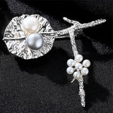 925 Sterling Silver Pearl Flower Brooch Wedding Leaf Collar Brooch