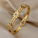 316L Stainless Steel Charm Daisy Flowers Bracelets Bangles for Women