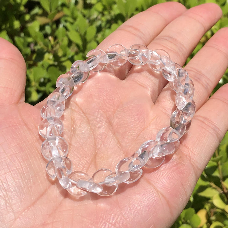Natural Rock Quartz Moon Shape Bead Bracelet Crystal Reiki Healing Stone Jewelry