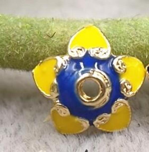 5pcs Cloisonne Craft Copper Beads Caps 10mm Enamel Tassel Caps DIY Bracelet