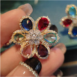 Colorful Zircon 3D Flower Earrings Microinlaid with Zircon 18K