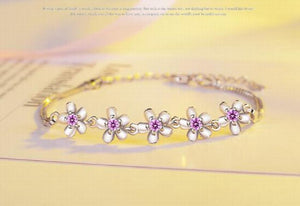 Sterling Silver CZ Purple Crystal Charm Bracelet for Women