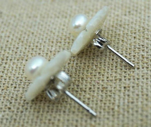 AA Leaf Stud Earrings 5mm Real Pearls Silver Stud Earring Gift