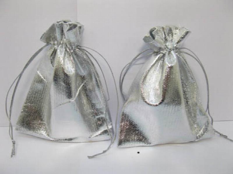 50Pcs Gold/Silver Drawstring Pouches Jewelry Gift Bags 9X7cm Wedding Bag