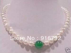 9MM South Sea Pearl & Green Stone Necklace