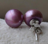 7mm Amaranth Freshwater Pearl Stud Earrings 925 Silver Fine Jewelry